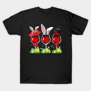 Three Wine Glasses Eggs Bunny Costume Easter T-Shirt